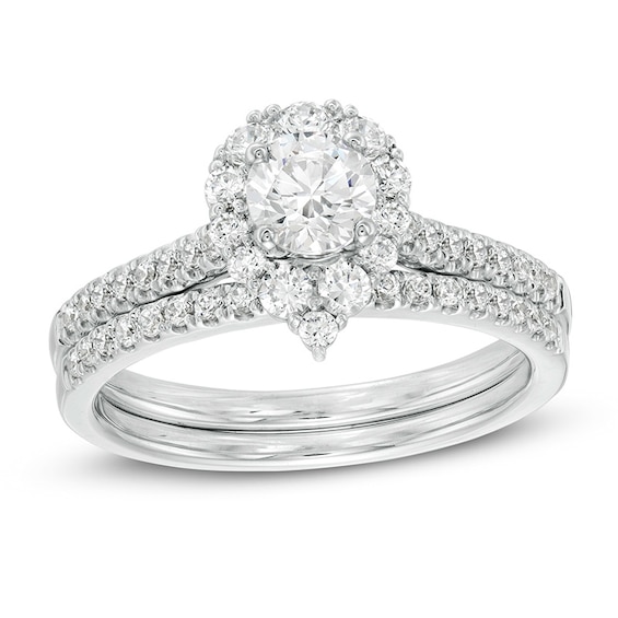Previously Owned - 1 CT. T.w. Diamond Teardrop-Shaped Frame Bridal Set in 14K White Gold