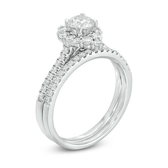 Previously Owned - 1 CT. T.w. Diamond Teardrop-Shaped Frame Bridal Set in 14K White Gold