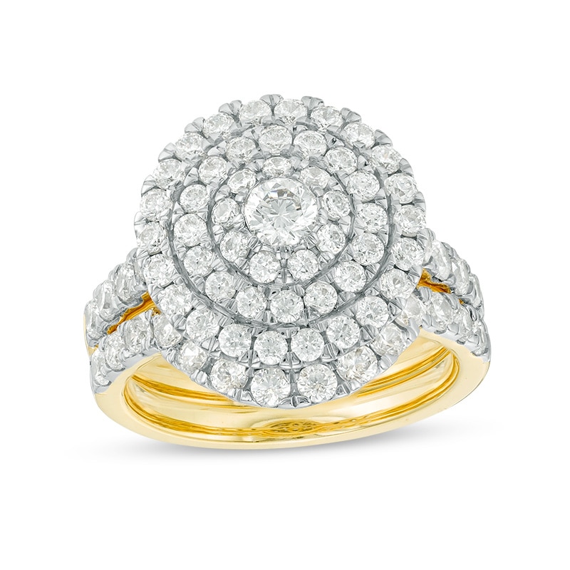 Main Image 1 of Previously Owned - 2 CT. T.W. Diamond Triple Frame Bridal Set in 10K Gold