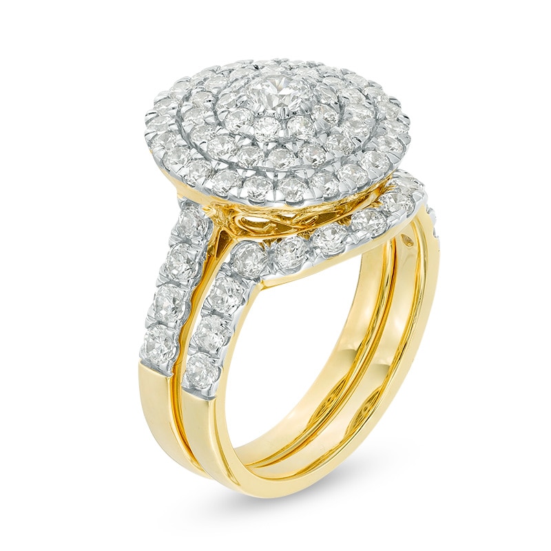 Main Image 2 of Previously Owned - 2 CT. T.W. Diamond Triple Frame Bridal Set in 10K Gold