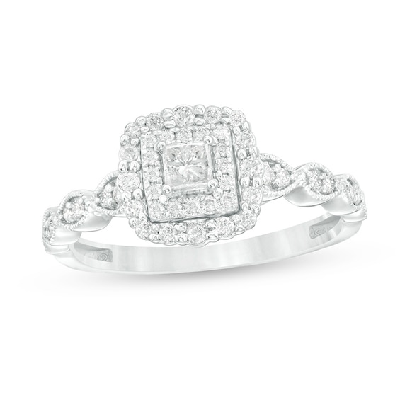 Previously Owned - 3/8 CT. T.w. Princess-Cut Diamond Frame Art Deco Vintage-Style Engagement Ring in 10K White Gold