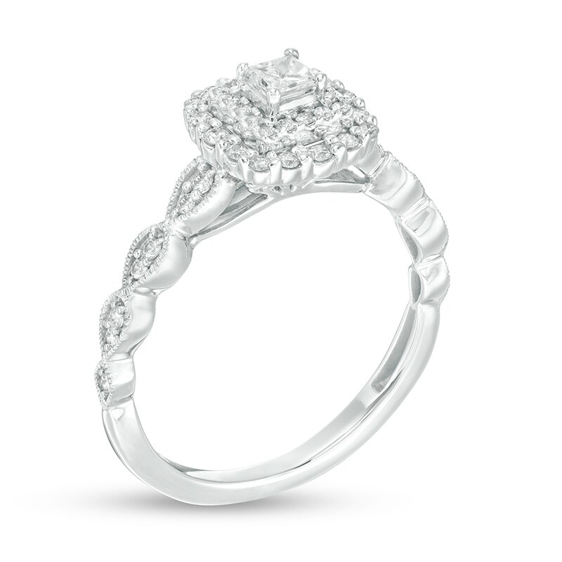 Main Image 3 of Previously Owned - 3/8 CT. T.W. Princess-Cut Diamond Frame Art Deco Vintage-Style Engagement Ring in 10K White Gold