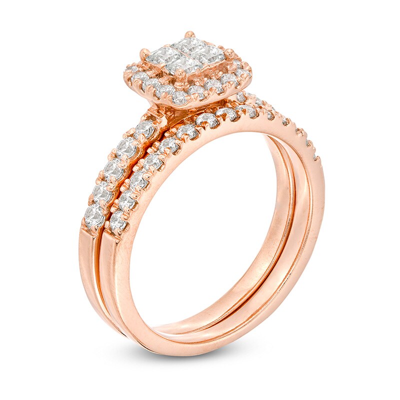 Main Image 2 of Previously Owned - 1 CT. T.W. Quad Princess-Cut Diamond Frame Bridal Set in 14K Rose Gold