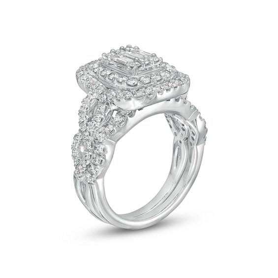 Previously Owned - 1-1/2 CT. T.w. Composite Diamond Elongated Cushion Frame Twist Shank Bridal Set in 14K White Gold
