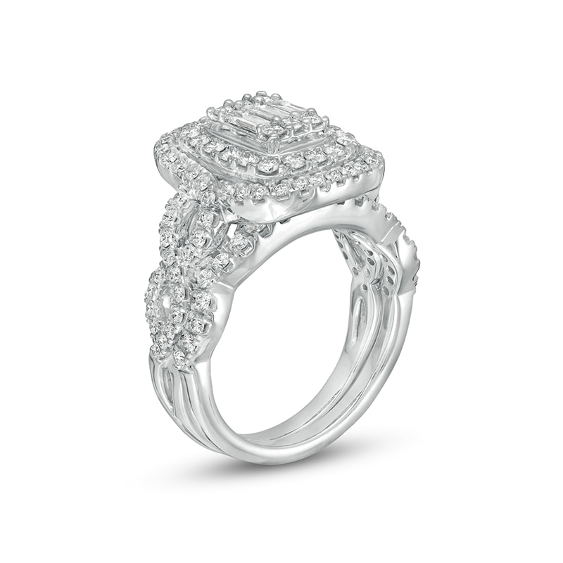 Main Image 3 of Previously Owned - 1-1/2 CT. T.W. Composite Diamond Elongated Cushion Frame Twist Shank Bridal Set in 14K White Gold