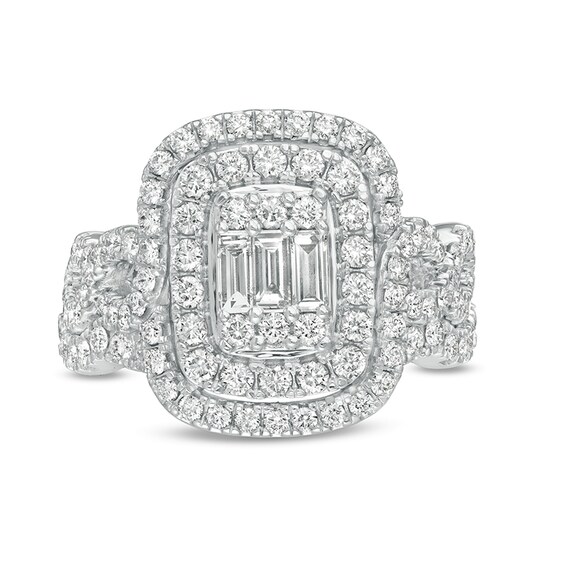Previously Owned - 1-1/2 CT. T.w. Composite Diamond Elongated Cushion Frame Twist Shank Bridal Set in 14K White Gold