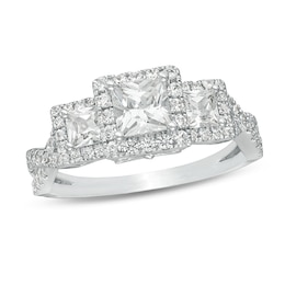 Previously Owned - 1-1/2 CT. T.W. Princess-Cut Diamond Frame Past Present Future® Engagement Ring in 14K White Gold