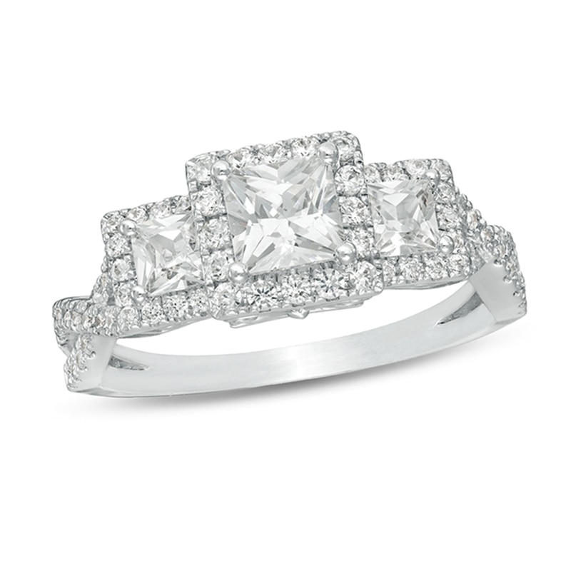 Main Image 1 of Previously Owned - 1-1/2 CT. T.W. Princess-Cut Diamond Frame Past Present Future® Engagement Ring in 14K White Gold