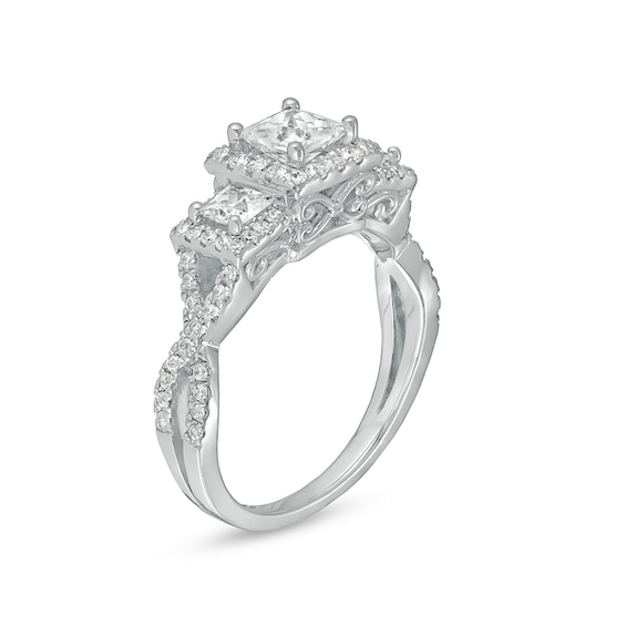 Previously Owned - 1-1/2 CT. T.w. Princess-Cut Diamond Frame Past Present Future® Engagement Ring in 14K White Gold