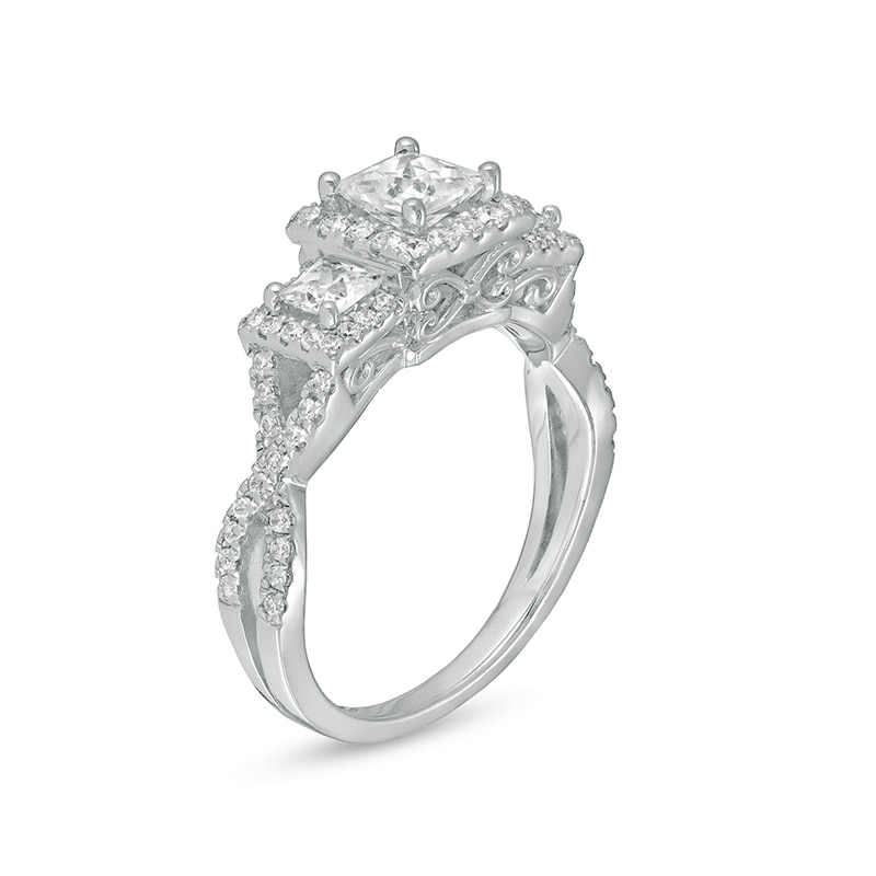Main Image 3 of Previously Owned - 1-1/2 CT. T.W. Princess-Cut Diamond Frame Past Present Future® Engagement Ring in 14K White Gold