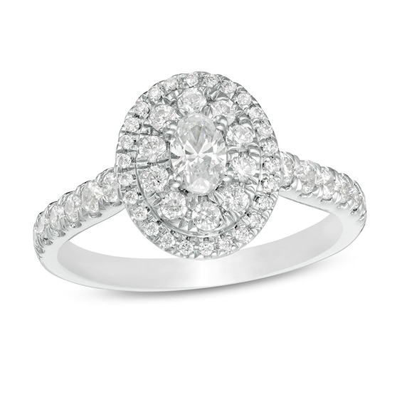 Previously Owned - Love's Destiny by Peoples 1 CT. T.w. Oval Diamond Frame Engagement Ring in 14K White Gold (I/Si2)