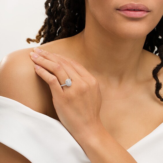 Previously Owned - Love's Destiny by Peoples 1 CT. T.w. Oval Diamond Frame Engagement Ring in 14K White Gold (I/Si2)