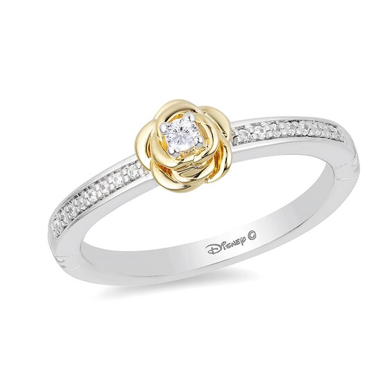 Previously Owned - Enchanted Disney Belle 1/10 CT. T.w. Diamond Rose Ring in Sterling Silver and 10K Gold
