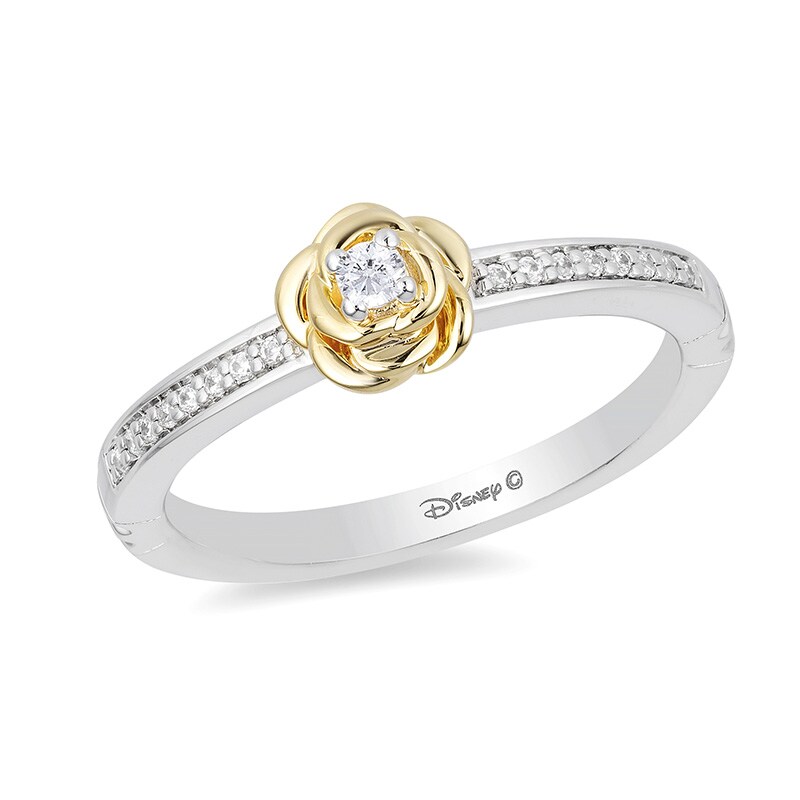 Main Image 1 of Previously Owned - Enchanted Disney Belle 1/10 CT. T.W. Diamond Rose Ring in Sterling Silver and 10K Gold