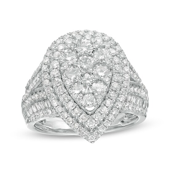 Previously Owned - 2 CT. T.w. Composite Pear Diamond Double Teardrop Frame Engagement Ring in 10K White Gold
