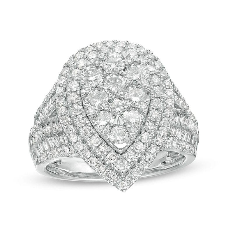 Main Image 1 of Previously Owned - 2 CT. T.W. Composite Pear Diamond Double Teardrop Frame Engagement Ring in 10K White Gold