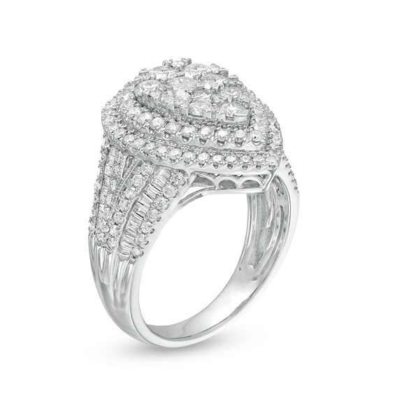 Previously Owned - 2 CT. T.w. Composite Pear Diamond Double Teardrop Frame Engagement Ring in 10K White Gold