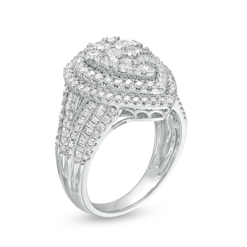 Main Image 3 of Previously Owned - 2 CT. T.W. Composite Pear Diamond Double Teardrop Frame Engagement Ring in 10K White Gold