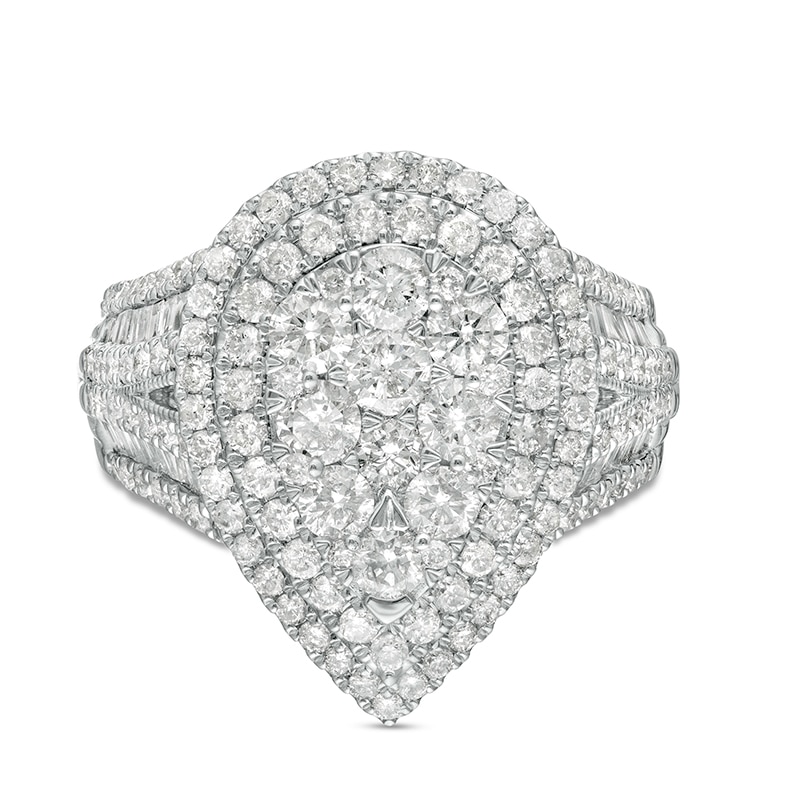 Main Image 4 of Previously Owned - 2 CT. T.W. Composite Pear Diamond Double Teardrop Frame Engagement Ring in 10K White Gold