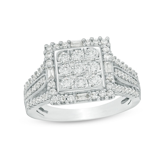Previously Owned - 1 CT. T.w. Princess Multi-Diamond Frame Ring in 10K White Gold