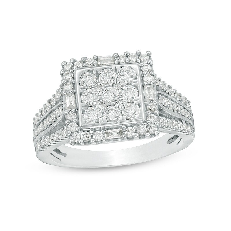Main Image 1 of Previously Owned - 1 CT. T.W. Princess Multi-Diamond Frame Ring in 10K White Gold
