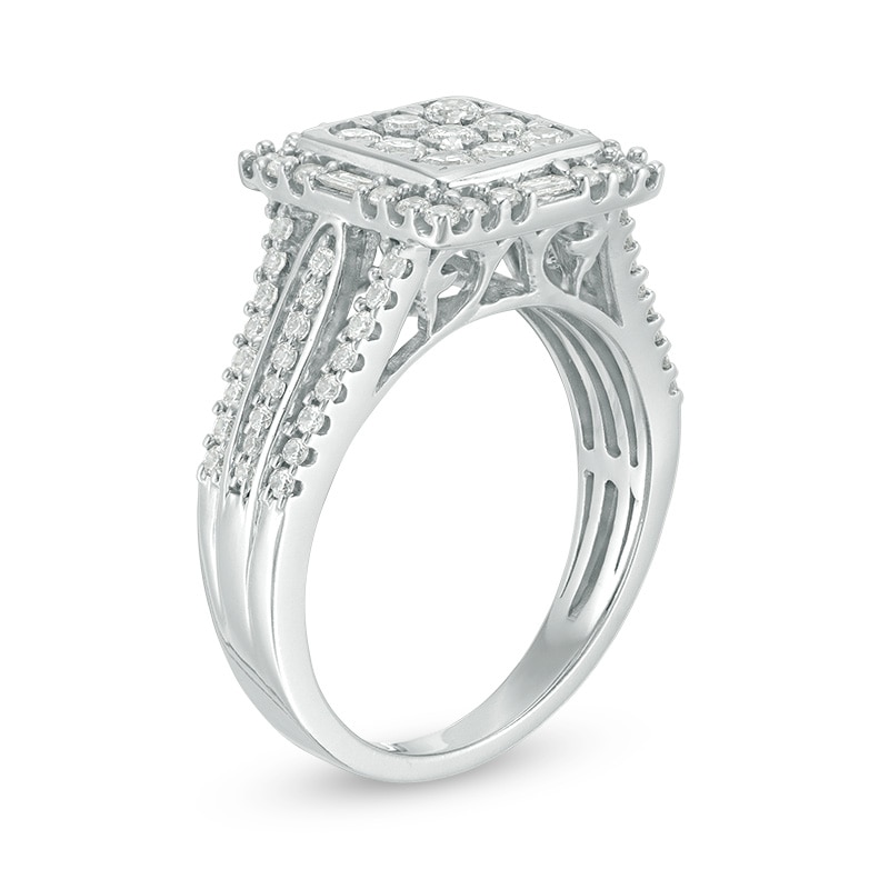 Main Image 2 of Previously Owned - 1 CT. T.W. Princess Multi-Diamond Frame Ring in 10K White Gold