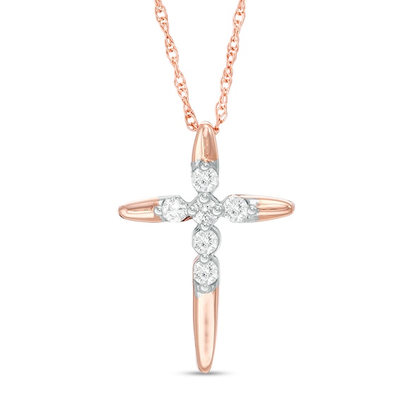 Previously Owned - 1/8 CT. T.w. Diamond Cross Pendant in 10K Rose Gold