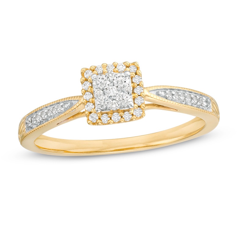 Main Image 1 of Previously Owned - 1/5 CT. T.W. Quad Diamond Frame Promise Ring in 10K Gold
