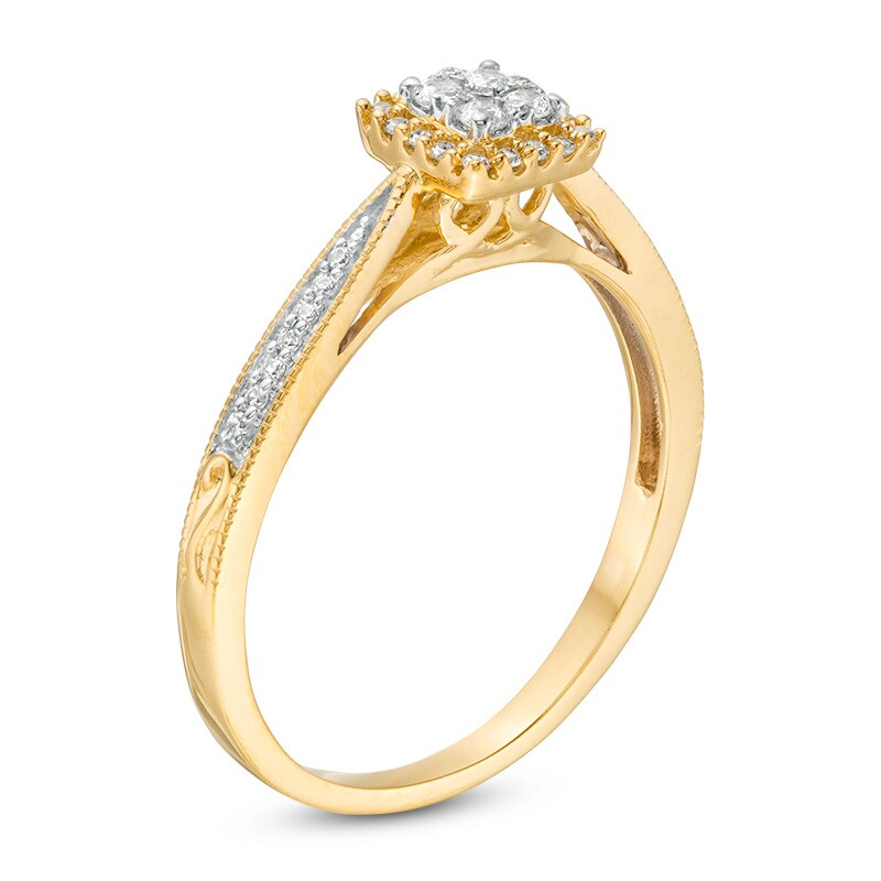Main Image 2 of Previously Owned - 1/5 CT. T.W. Quad Diamond Frame Promise Ring in 10K Gold