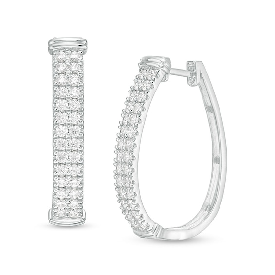Previously Owned - 1 CT. T.w. Diamond Double Row J Hoop Earrings in 10K White Gold