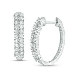 Previously Owned - 1/2 CT. T.W. Diamond Double Row Hoop Earrings in 10K White Gold