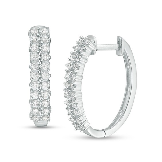 Previously Owned - 1/2 CT. T.w. Diamond Double Row Hoop Earrings in 10K White Gold
