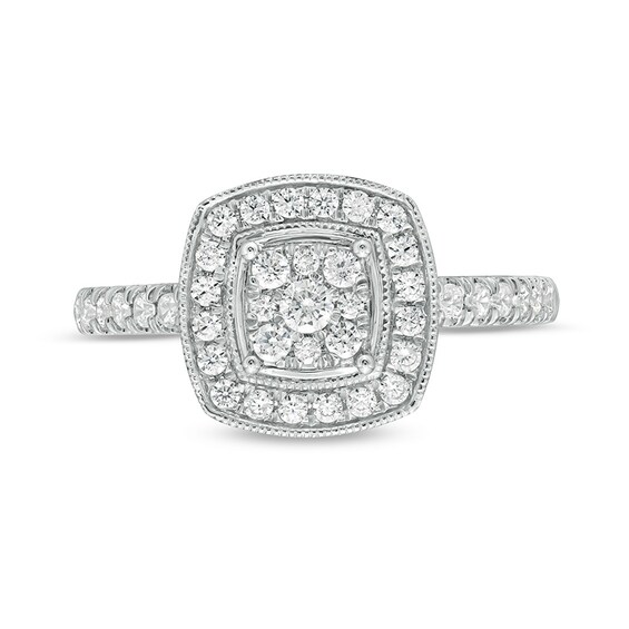 Previously Owned - 1/2 CT. T.w. Composite Diamond Cushion Frame Vintage-Style Ring in 10K White Gold