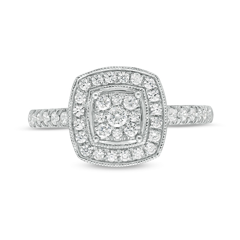 Main Image 4 of Previously Owned - 1/2 CT. T.W. Composite Diamond Cushion Frame Vintage-Style Ring in 10K White Gold