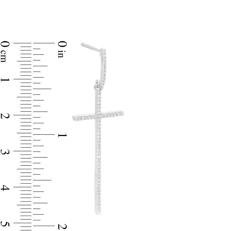 Main Image 3 of Previously Owned - 1/4 CT. T.W. Diamond Long Cross Drop Earrings in 10K White Gold