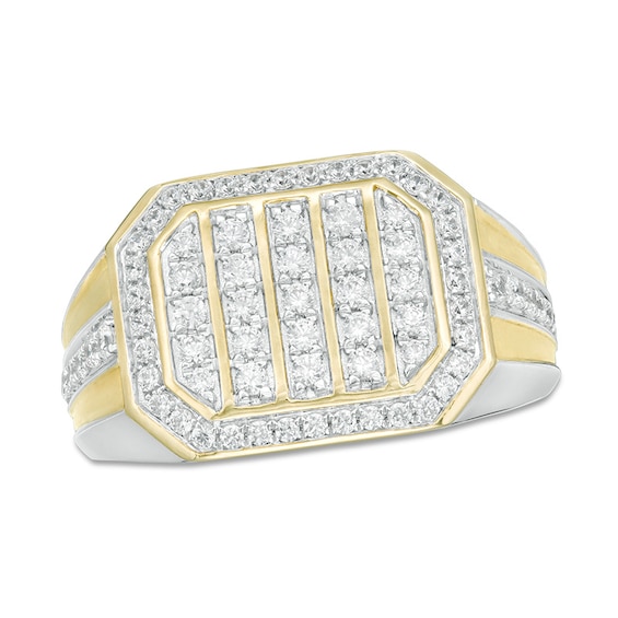 Previously Owned - 1 CT. T.w. Diamond Vertical Multi-Row Octagon Frame Inlay Shank Ring in 10K Two-Tone Gold