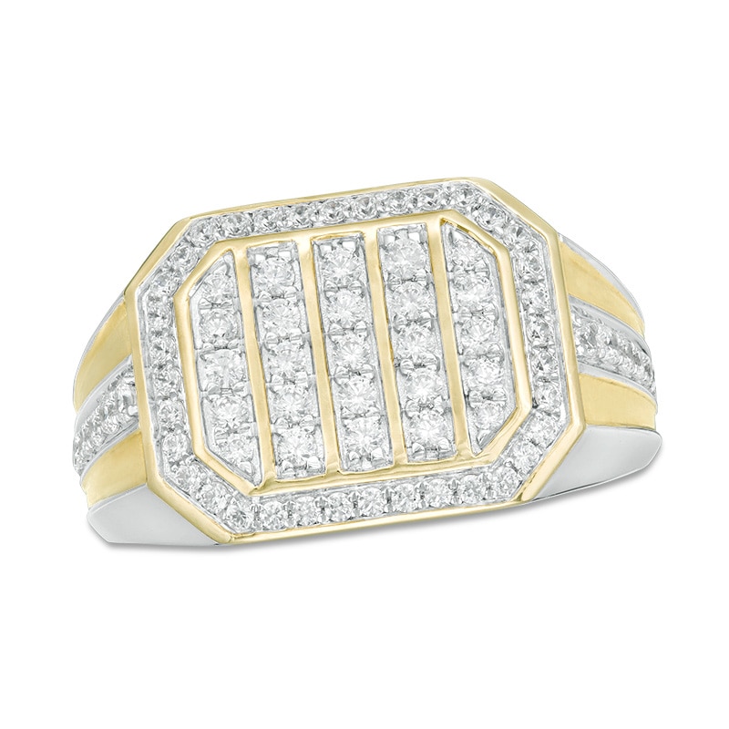 Main Image 1 of Previously Owned - Men's 1 CT. T.W. Diamond Vertical Multi-Row Octagon Frame Inlay Shank Ring in 10K Two-Tone Gold