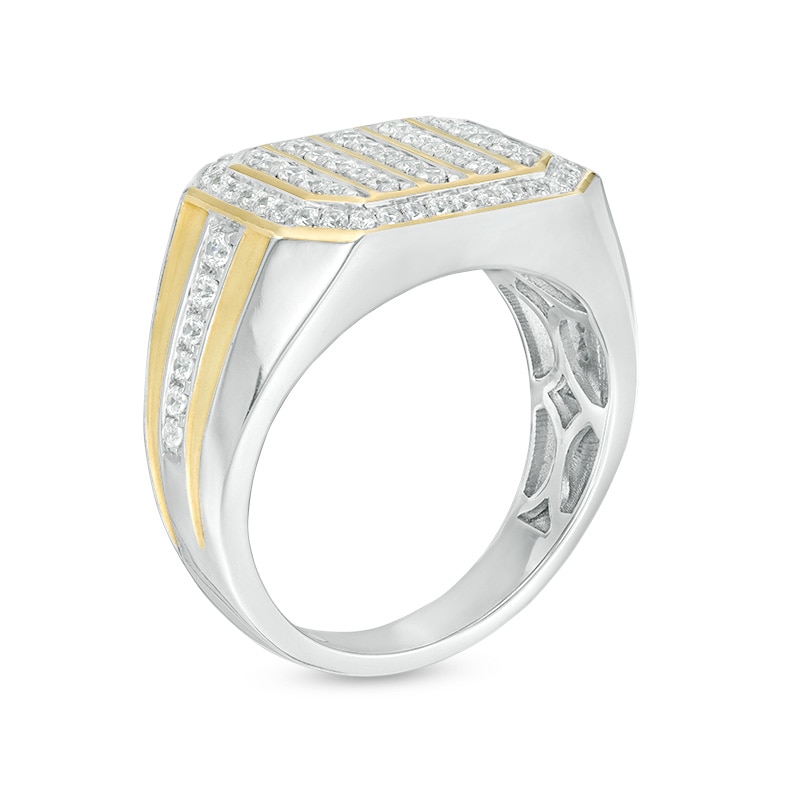 Main Image 3 of Previously Owned - Men's 1 CT. T.W. Diamond Vertical Multi-Row Octagon Frame Inlay Shank Ring in 10K Two-Tone Gold