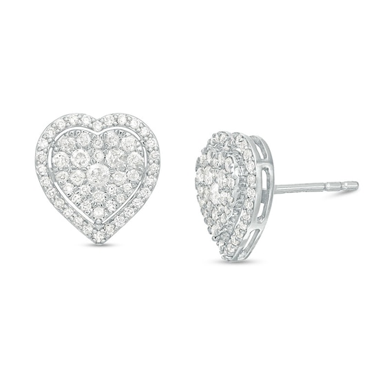Previously Owned - 1/2 CT. T.w. Multi-Diamond Heart-Shaped Stud Earrings in 10K White Gold