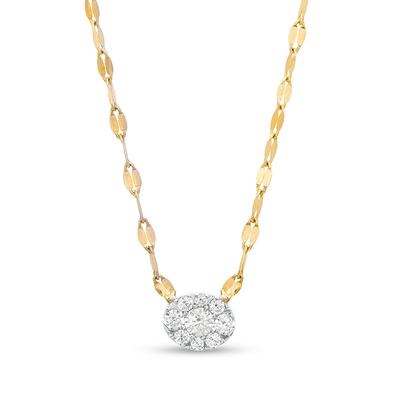 Main Image 1 of Previously Owned - 1/5 CT. T.W. Multi-Diamond Diamond Oval Frame Necklace in 10K Gold