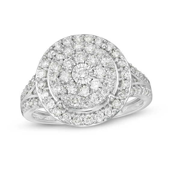 Previously Owned - 1 CT. T.w. Multi-Diamond Frame Split Shank Ring in 10K White Gold