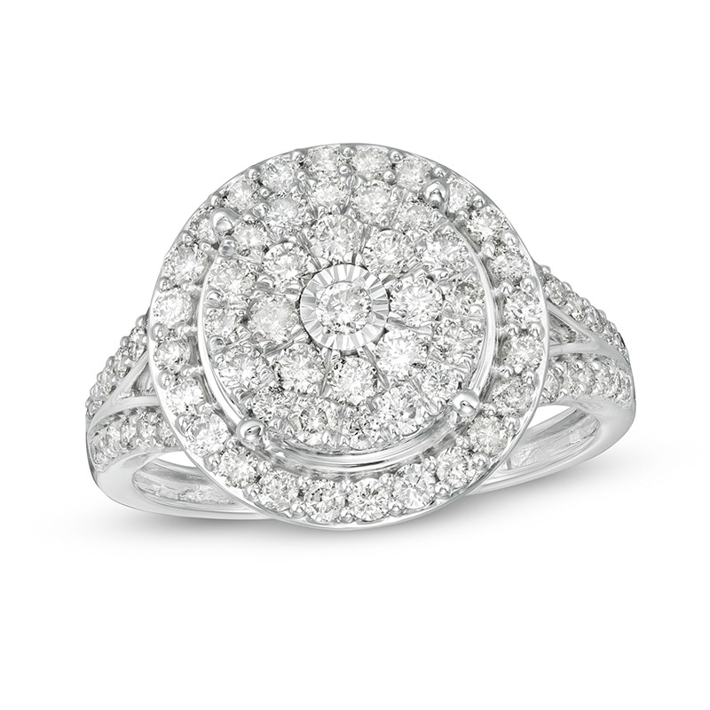 Main Image 1 of Previously Owned - 1 CT. T.W. Multi-Diamond Frame Split Shank Ring in 10K White Gold
