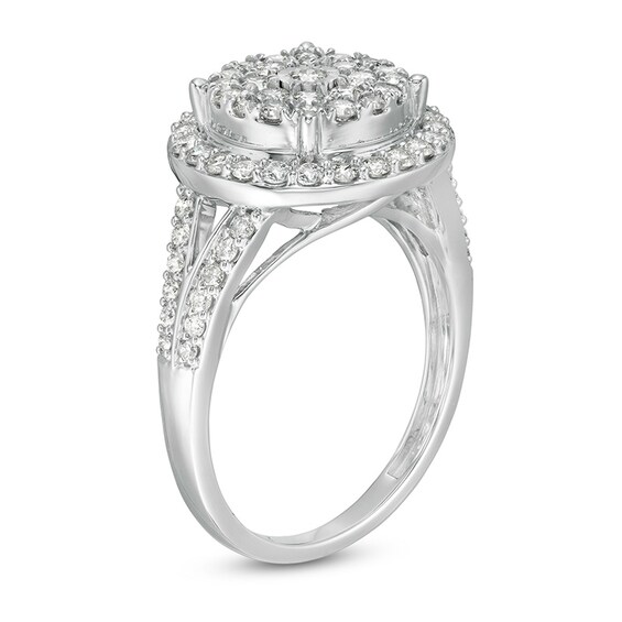 Previously Owned - 1 CT. T.w. Multi-Diamond Frame Split Shank Ring in 10K White Gold