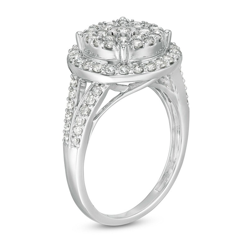 Main Image 2 of Previously Owned - 1 CT. T.W. Multi-Diamond Frame Split Shank Ring in 10K White Gold
