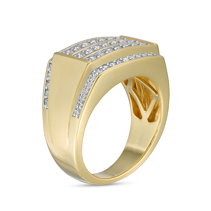 Main Image 3 of Previously Owned - 1-1/4 CT. T.W. Diamond Triple Row Rectangle-Top Border Ring in 10K Gold