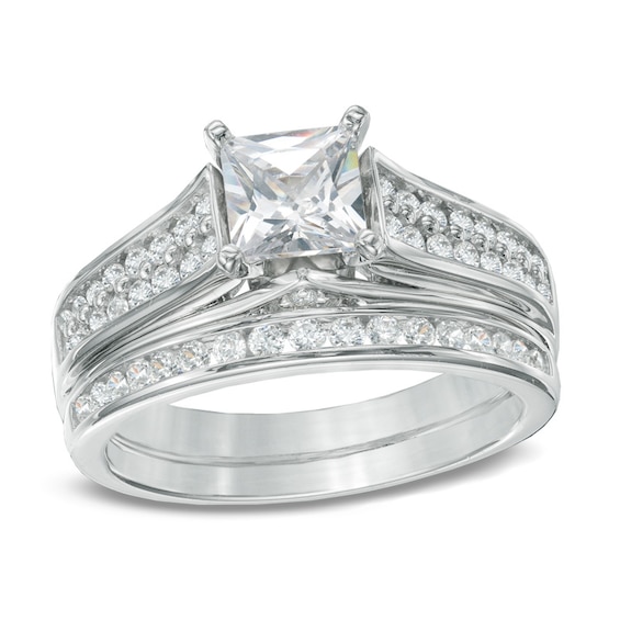 Previously Owned - 1-1/2 CT. T.w. Princess-Cut Diamond Bridal Set in 14K White Gold
