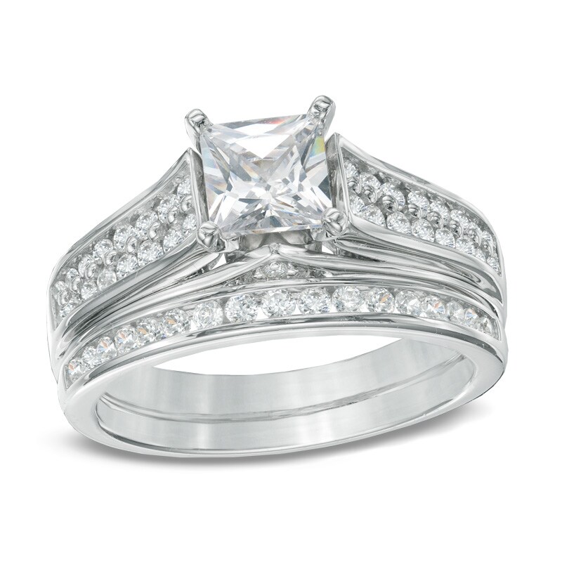 Main Image 1 of Previously Owned - 1-1/2 CT. T.W. Princess-Cut Diamond Bridal Set in 14K White Gold