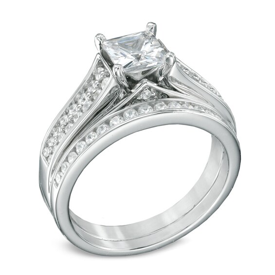 Previously Owned - 1-1/2 CT. T.w. Princess-Cut Diamond Bridal Set in 14K White Gold