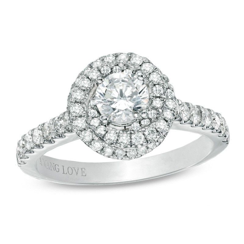 Main Image 1 of Previously Owned - Vera Wang Love Collection 1 CT. T.W. Diamond Swirl Frame Engagement Ring in 14K White Gold