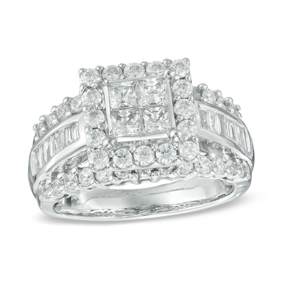 Previously Owned - 1-3/4 CT. T.w. Quad Princess-Cut Diamond Frame Engagement Ring in 14K White Gold
